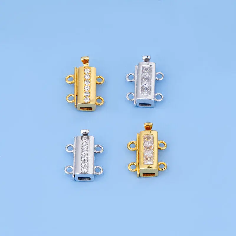 S925 Silver Insert Buckle Multi-Circle 2 Rows Zircon Connection Buckle Closing Buckle Diy Handmade Accessories Fasteners