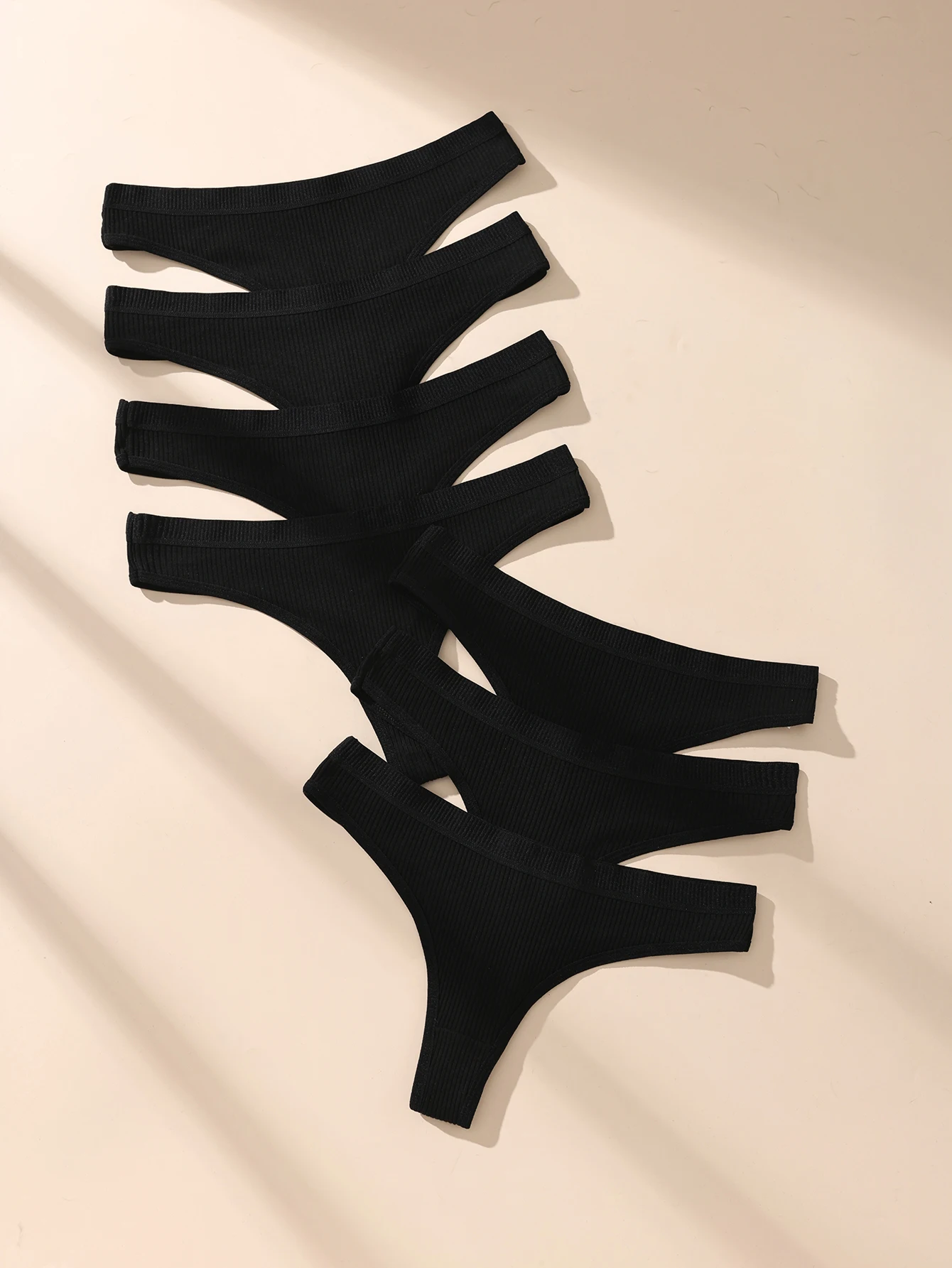 Set di 7 Slip da Donna in Cotone, Mutandine a Righe Sexy, Slip Neri Morbidi, G-String Plus Size, Tanga, Lingerie Femminile