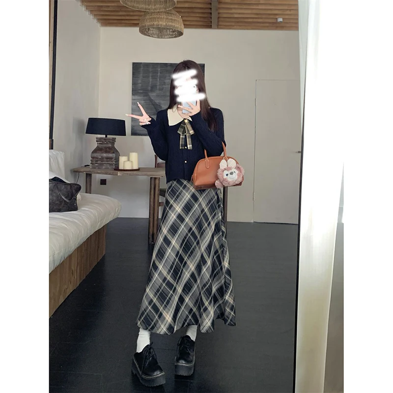 

Женская свободная юбка трапециевидной формы больших размеров 300 Pou с боковой молнией, шерстяная юбка в стиле ретро с грушевидным вырезом для осеннего сезона