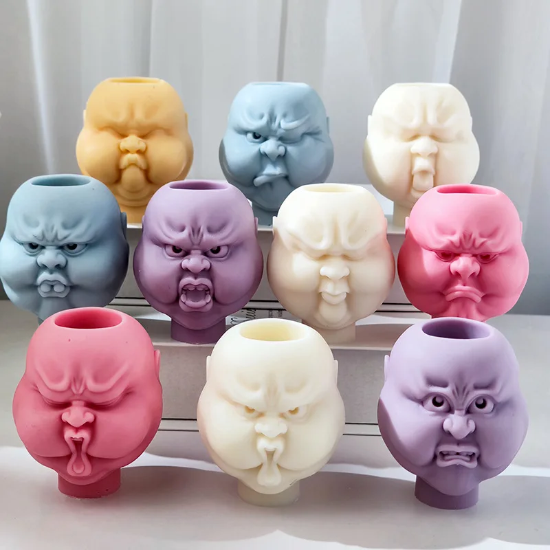 

Lifestyle Face Mask Candlestick Silicone Mold Funny Expression Candle Holder Cement Tabletop Decoration Home Artistic Conc