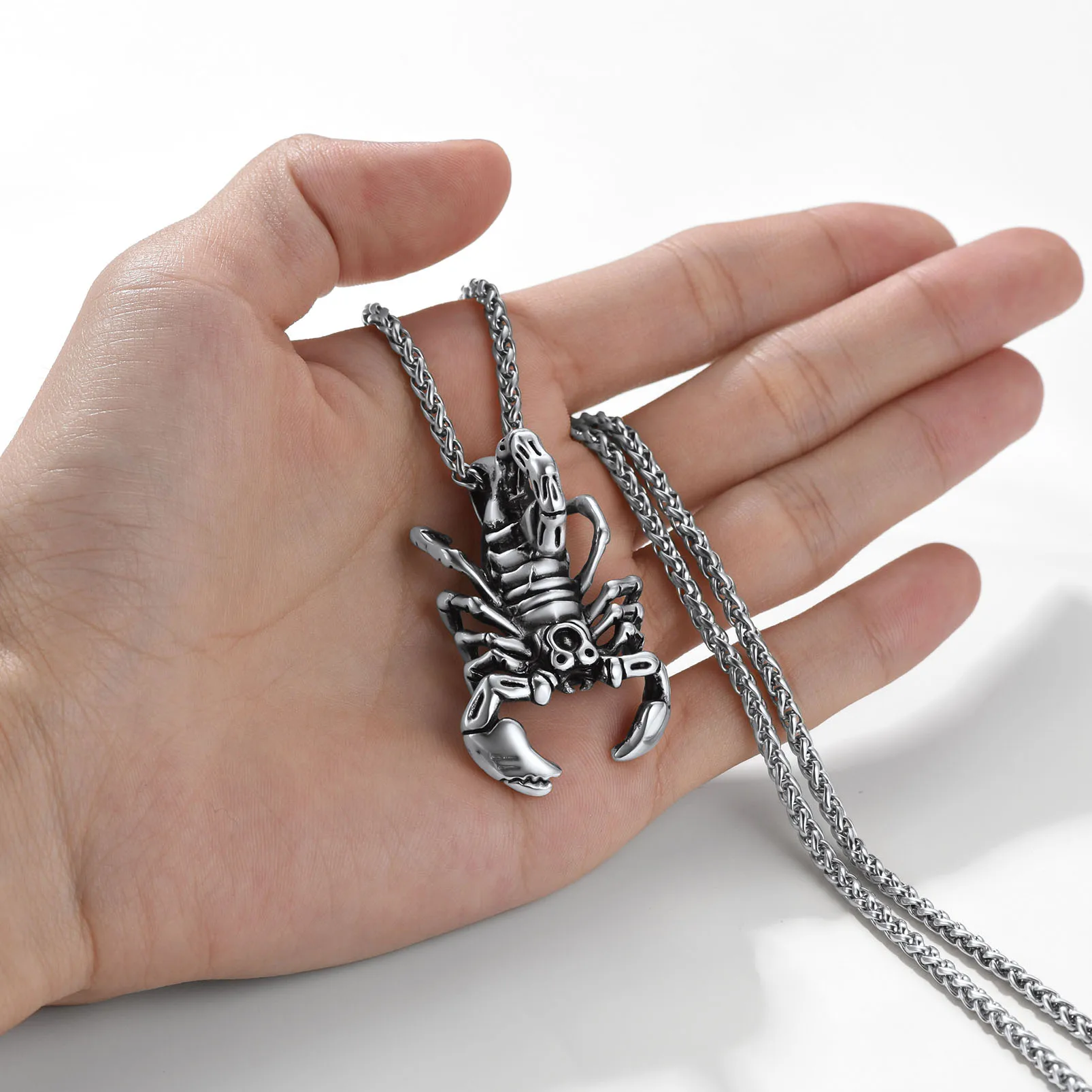 U7 aço inoxidável escorpião colares pingente animal 3mm 20 polegadas link corrente vintage unisex gótico punk jóias