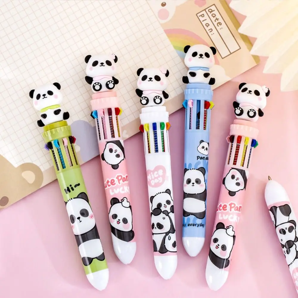 

School Stationery Cartoon Panda Ballpoint Pen 10 In 1 Portable Journal Pens Cute Multifunction Hand Account Pen Office Supplies