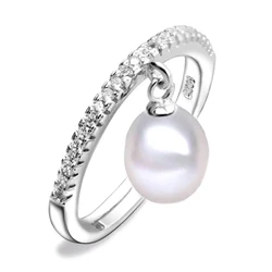 Genuine Natural Freshwater Pearl Rings For Women,925 Sterling Silver Pearl Ring Adjustable Mom Wife Anniversary Gift White