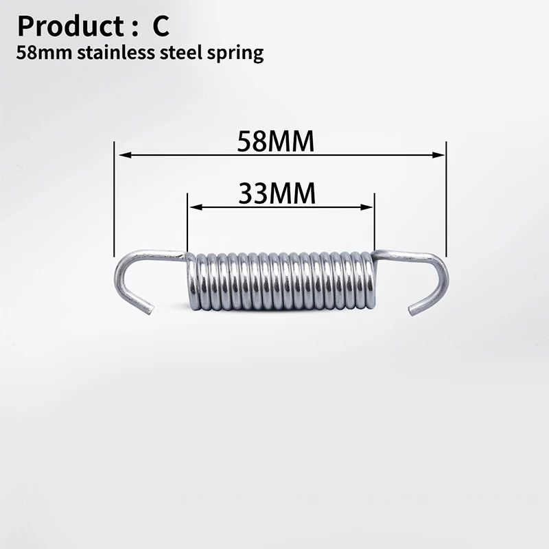 Uitlaatveerhaken 43 mm-85 mm voor motorfietsen, roestvrijstalen constructie, draaibare uitlaat met middenverbindingsbuis aan de voorkant