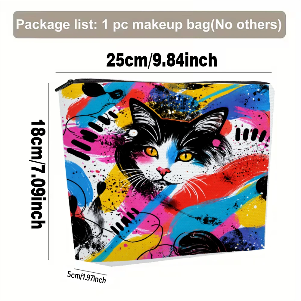 Colorful Cat Abstract Art Design Makeup Bags for Girls Cosmetic Pouch Toiletry Bag Pencil Case Travel Storage