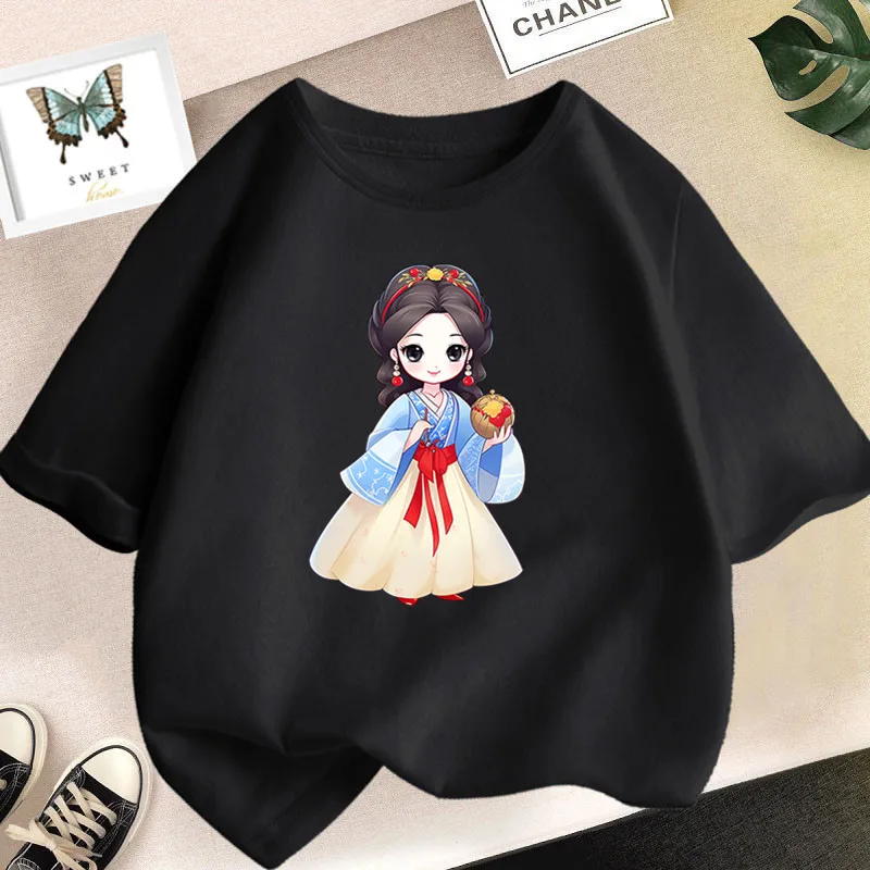 children cartoon t shirt for girls Chinese Style Princess girl t-shirt clothes kids graphic kawaii t shirts