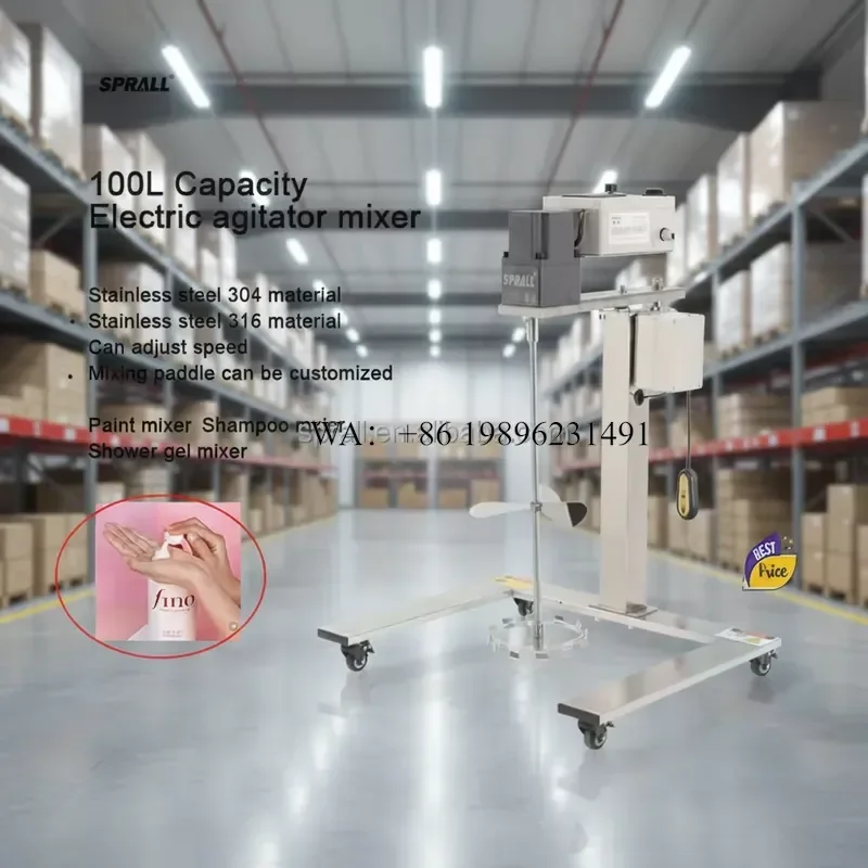 Wmwmnu for SPRALL Industrial Liquid Shampoo Mixer Agitator 220V Motor Food Grade 40-170L Capacity 600 RPM Mixing