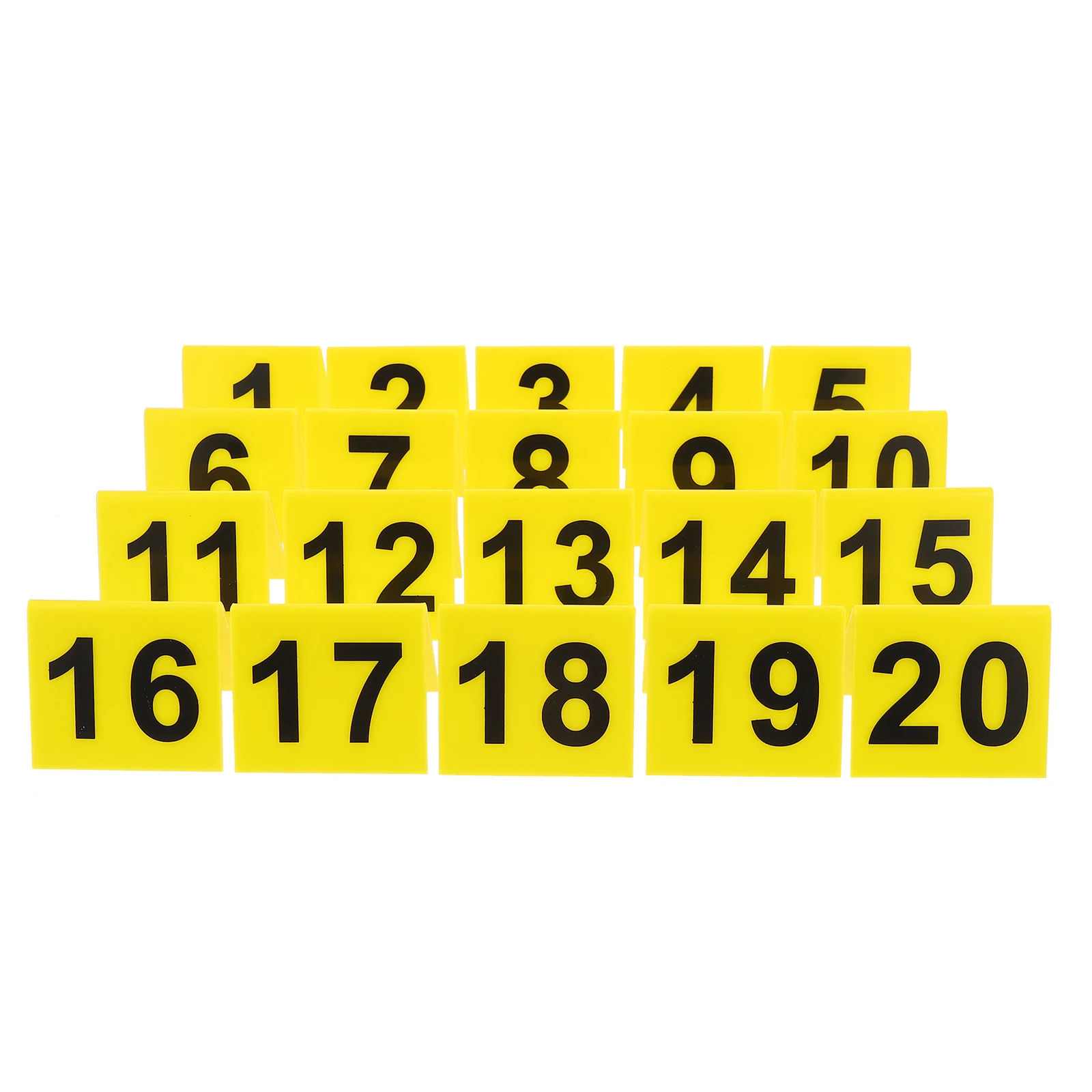 

20pcs Acrylic V-Shaped Number Plates 5 5x6 3cm Yellow Black Double Sided Table Markers Restaurant Evidence Scene Game Supplies