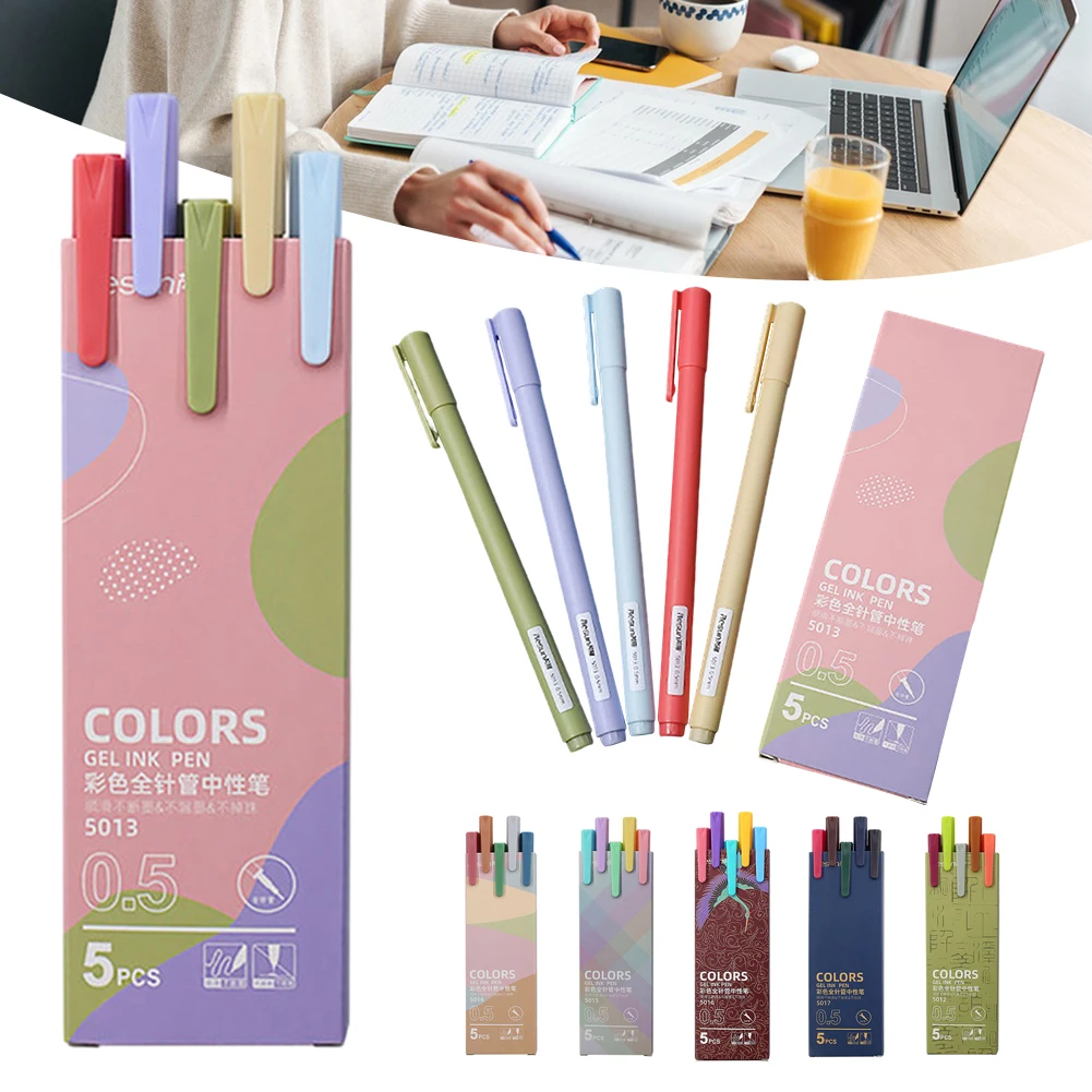 5pcs Colorful Gel Ink Pen Set Portable Soomthly Ink Writing Pens Simple Lightweight Stationery Pen For School Office, Student