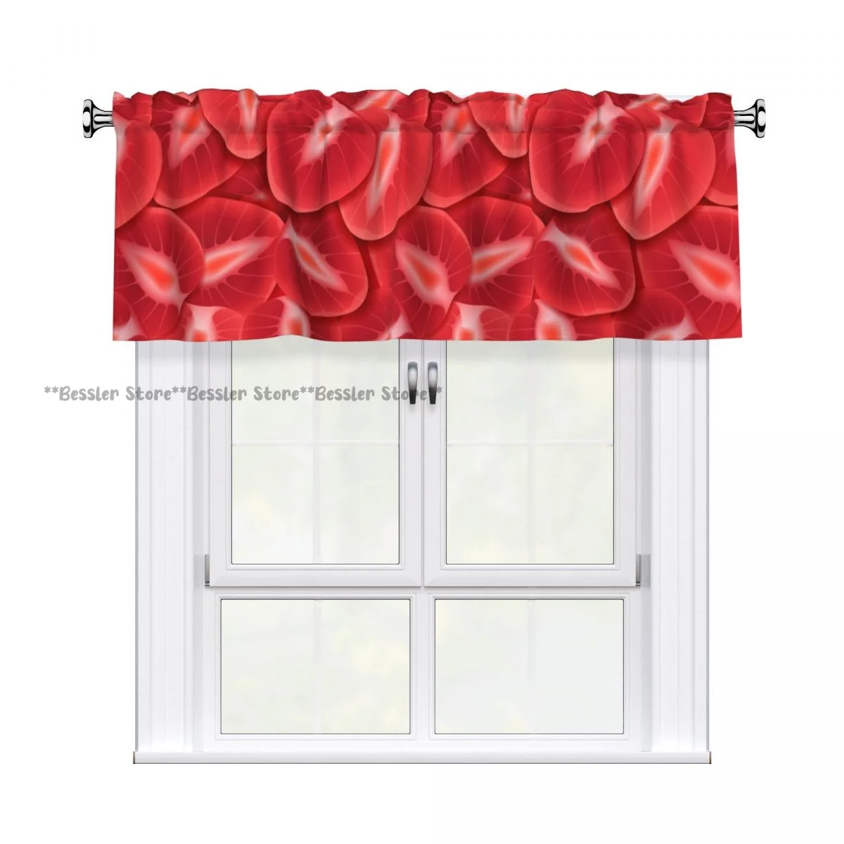 Window Short Curtain Textures Strawberry Slices Household Kitchen Curtain For Cabinet Door Bedroom Home Decor