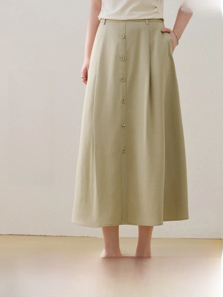 

Button Design A-Line Skirt Slimming Midi Skirt for plus Size Women Summer New Arrival Commute Style High Waist Other Material