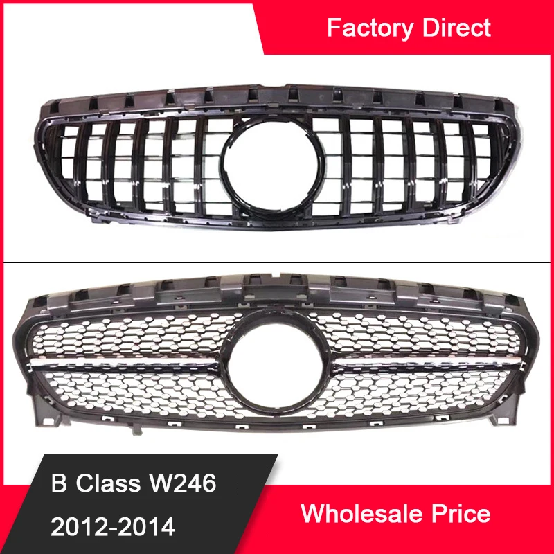 GT Diamond Grille Black Silver Front Bumper Racing Grill For Mercedes B Class W246 2012-2014 B180 B200 B250 B220