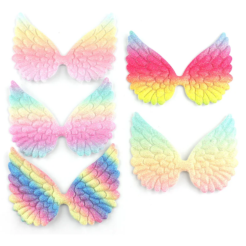 20Pcs 6.5*8.5cm Glitters Rainbow Angel Wings Appliques For DIY Kids Headwear Hairpin Crafts Decoration Clothing Accessories