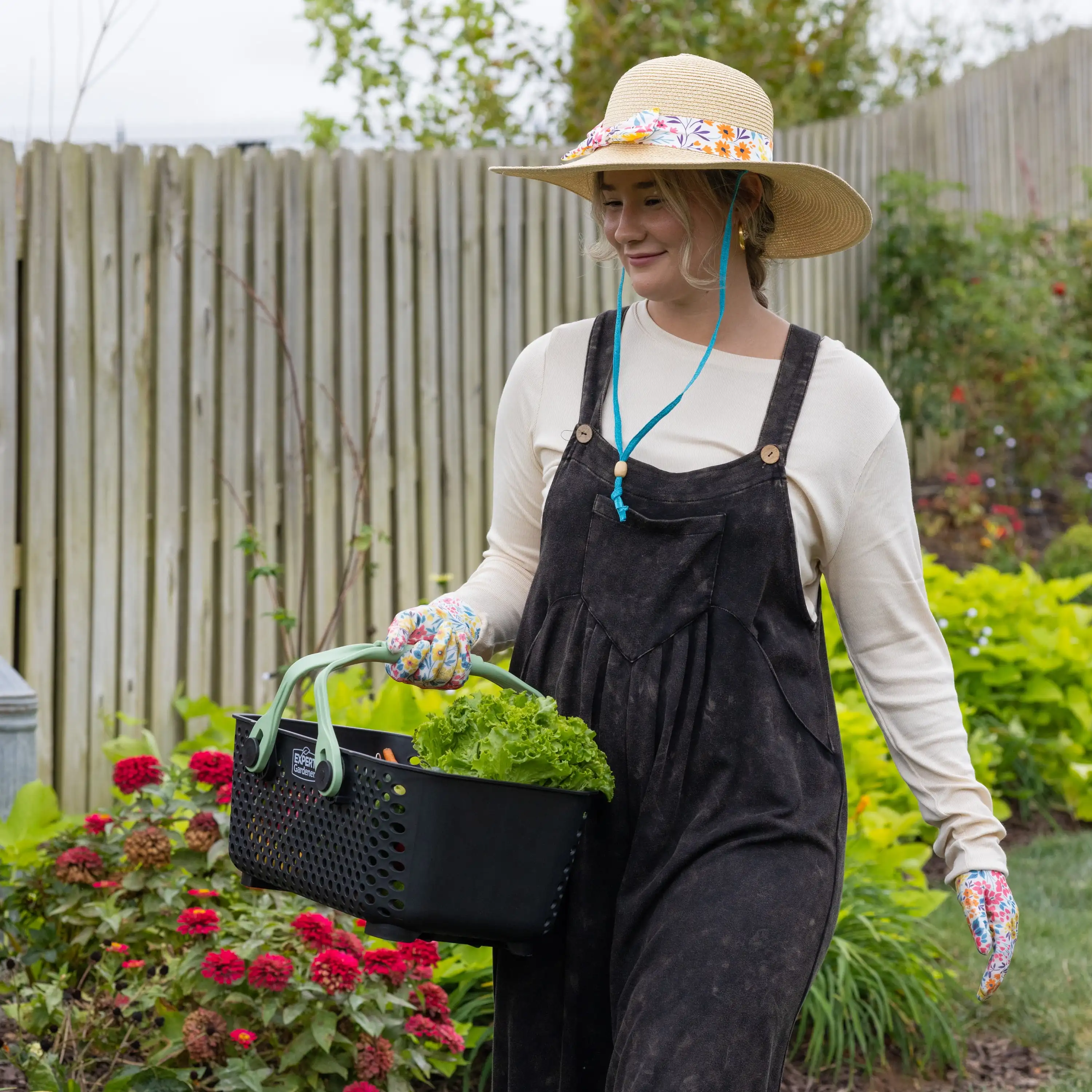 Heavy Duty Farm Harvest Basket Plastic Fruit Vegetable Picking Container with Handles Large Capacity Black Rustic Style