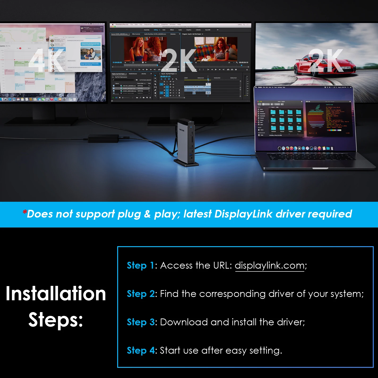 WAVLINK 15 In 1 ユニバーサル DisplayLink ドッキング ステーション