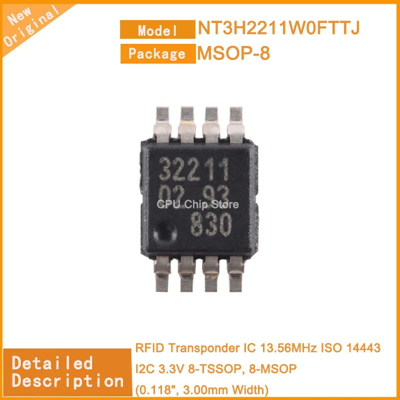 5Pcs/Lot New Original  NT3H2211W0FTTJ  NT3H2211  RFID Transponder IC 13.56MHz ISO 14443 I2C 3.3V 8-TSSOP, 8-MSOP (0.118