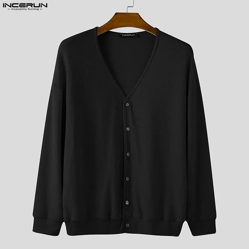 

INCERUN мужской кардиган однотонный вязаный мужской свитер с v-образным вырезом и длинными рукавами уличная одежда свободный корейский стиль модная повседневная мужская одежда