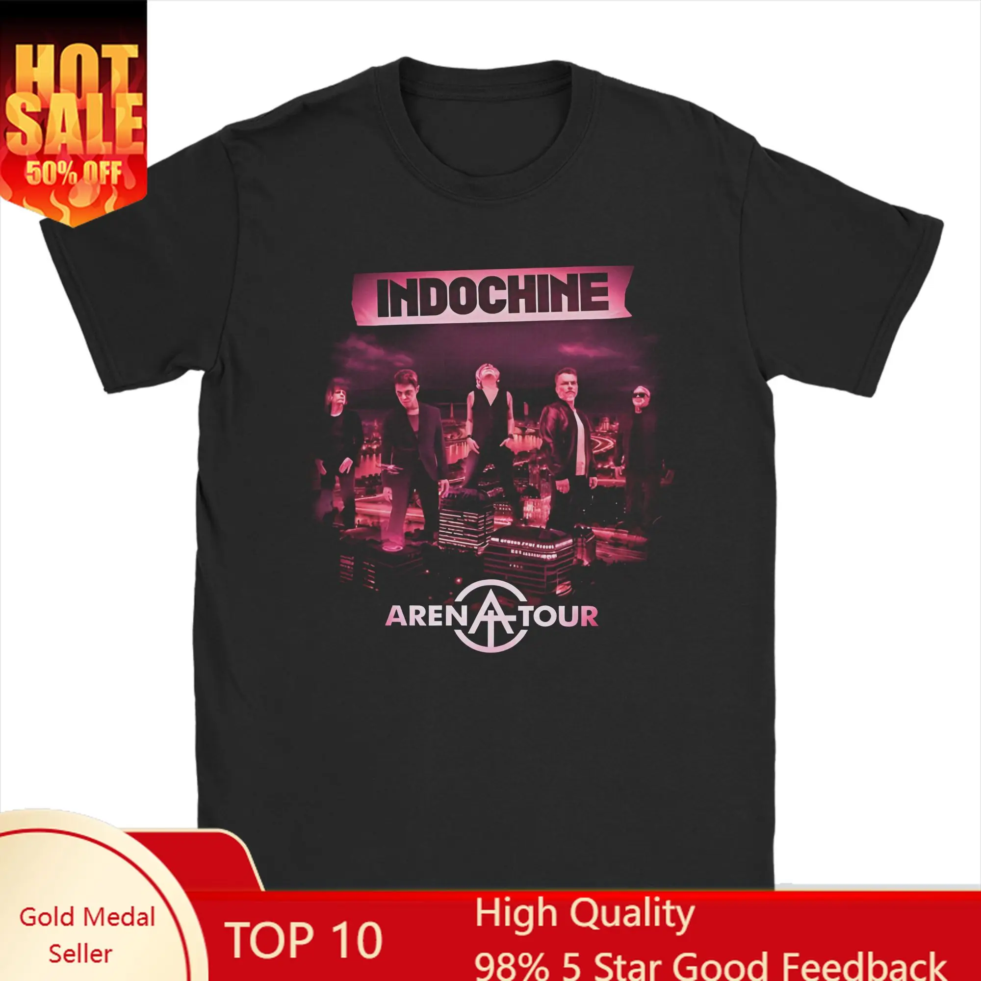 

Indochine Arena Tour T Shirt Men Cotton Vintage T-Shirt O Neck Pop Rock Band Tees Short Sleeve merchandise Plus Size