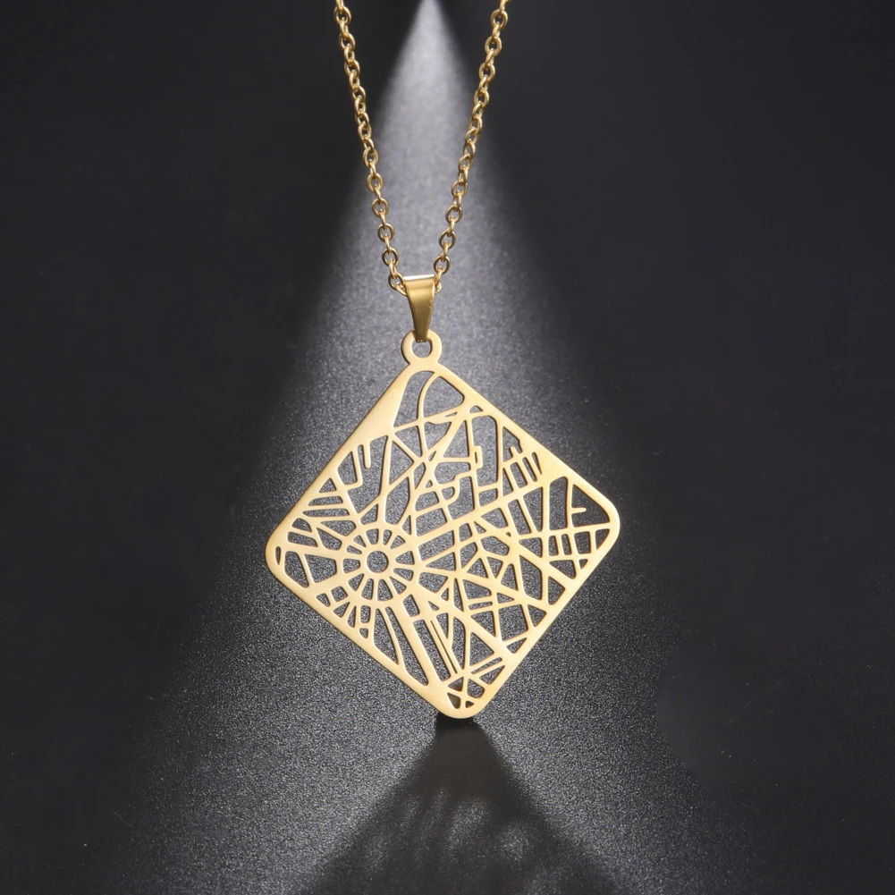 Square Hollow Cobwebs Necklace Stainless Steel Exquisite Pendant for Women Neo-Gothic Chain Birthday Party Jewelry Gift Trendy