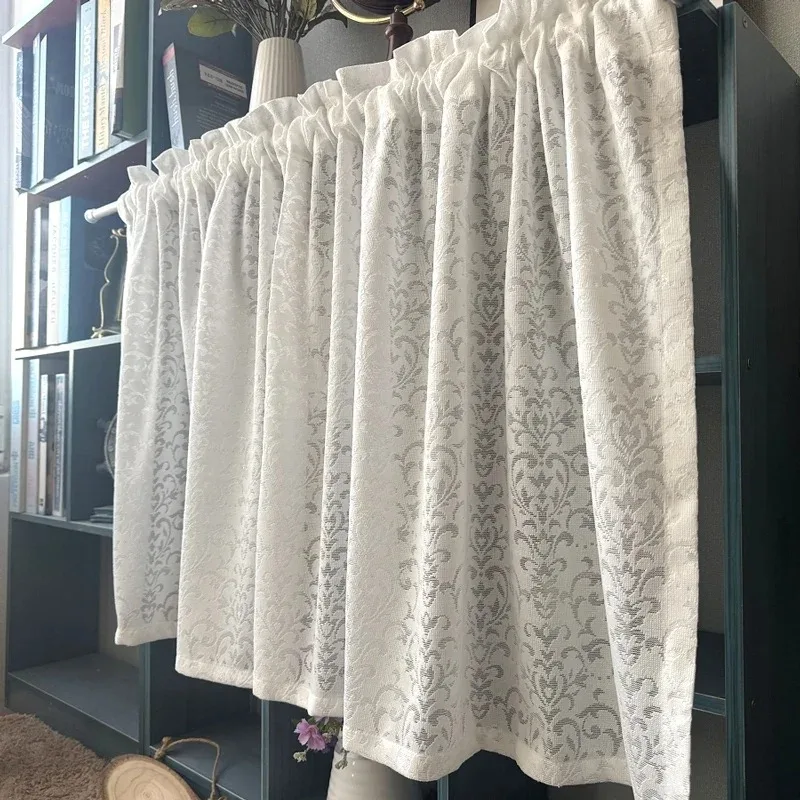 White Sheer Curtains for Bedroom & Living Room Floral Lace Curtains Light Filtering Semi Sheer Curtains Rod Pocket Kitchen Decor