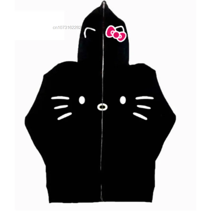 Sanrio Hello Kitty Punk Zipper Hoodie Yk2 Fall Winter Women\'s Funny Zip Up Hooded Coat Gothic Harajuku New Print Yk2 Clothing