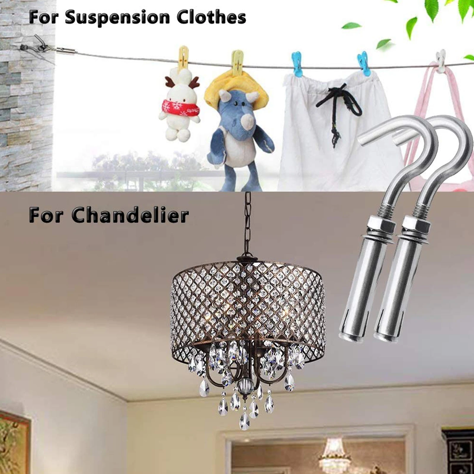 

5pcs Stainless Steel Expansion Bolts Heavy Duty Hooks Open Cup Hook For Mechanical Connection Strong Load Bearing Silver