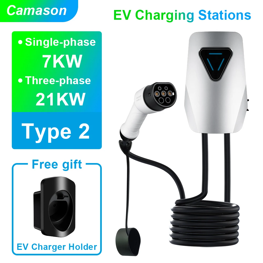 Camason-cargador de coche EV, estación de carga de vehículo eléctrico tipo 2, enchufe de IEC62196-2, wallbox 220V/7kw, 3 fases, 21kW, terminal de