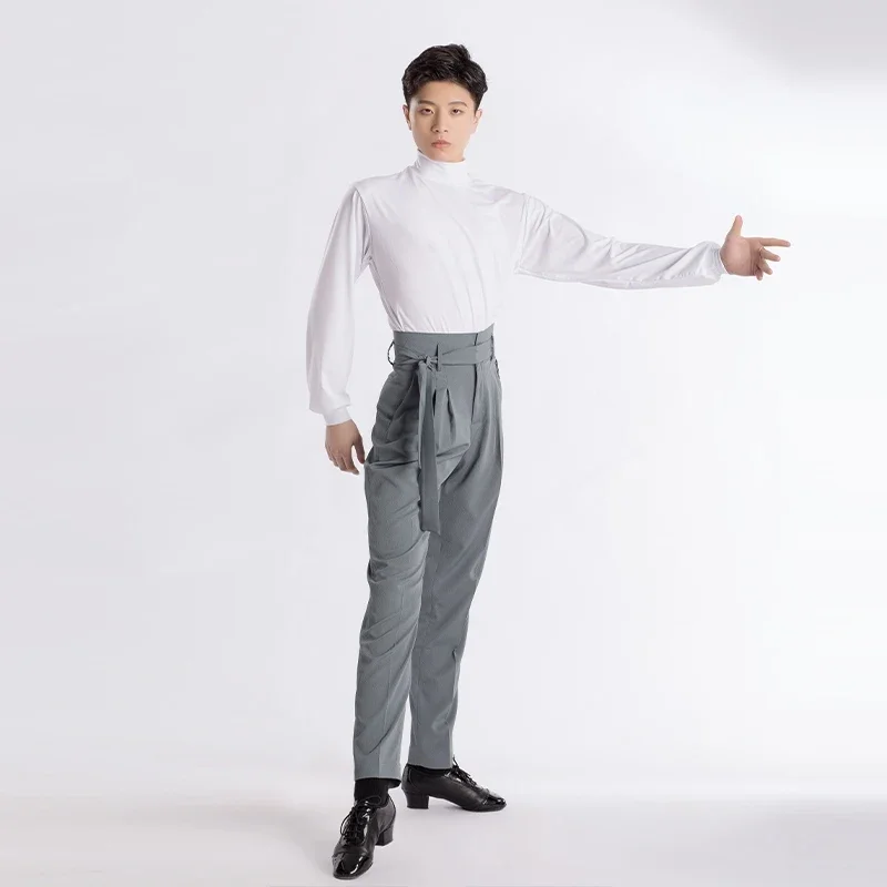 

Костюмы для латинских танцев 2025, мужские топы с высоким воротом и длинными рукавами, тренировочная одежда для бальных танцев ча-ча, рубашка для взрослых, танцовщица XH1834