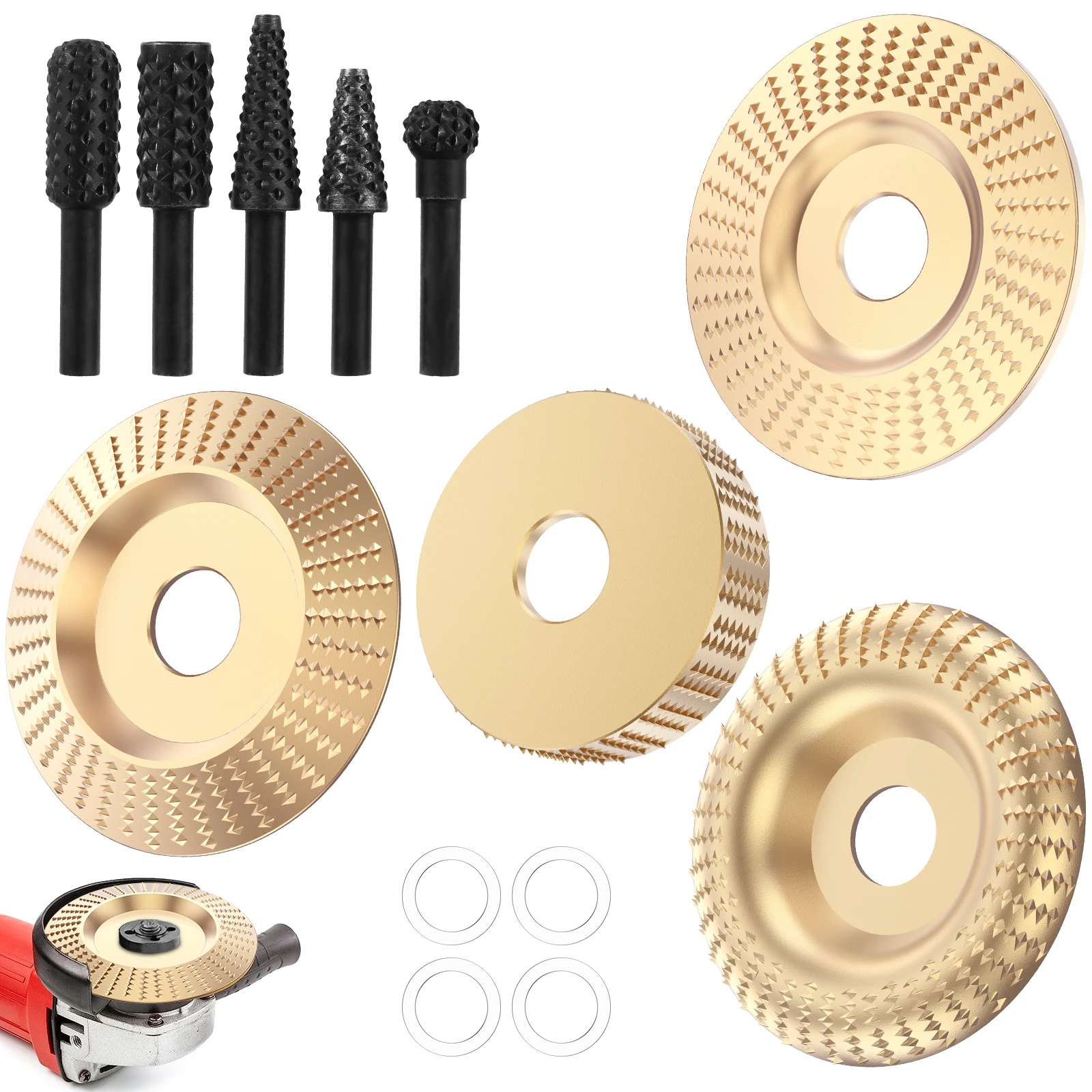 1/3/9Pcs Wood Carving Disc Set Bushing 100mm 95mm Angle Grinder Wood Grinding Wheel Burr Rasp Polishing Rotary Tool Accessories