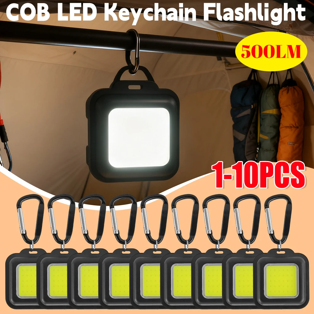 

1-10pcs Mini LED Flashlight COB Keychain Light Rechargeable Waterproof Camping Lamps Searchlight for Outdoor Fishing Hiking ﻿