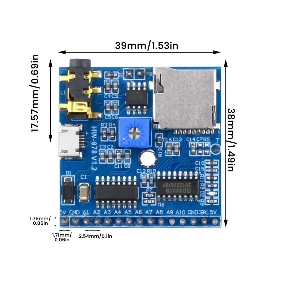 DC5V Voice Playback Module MP3 Music Player Voice Prompts Board Amplifier Board Development Board Support TF Card