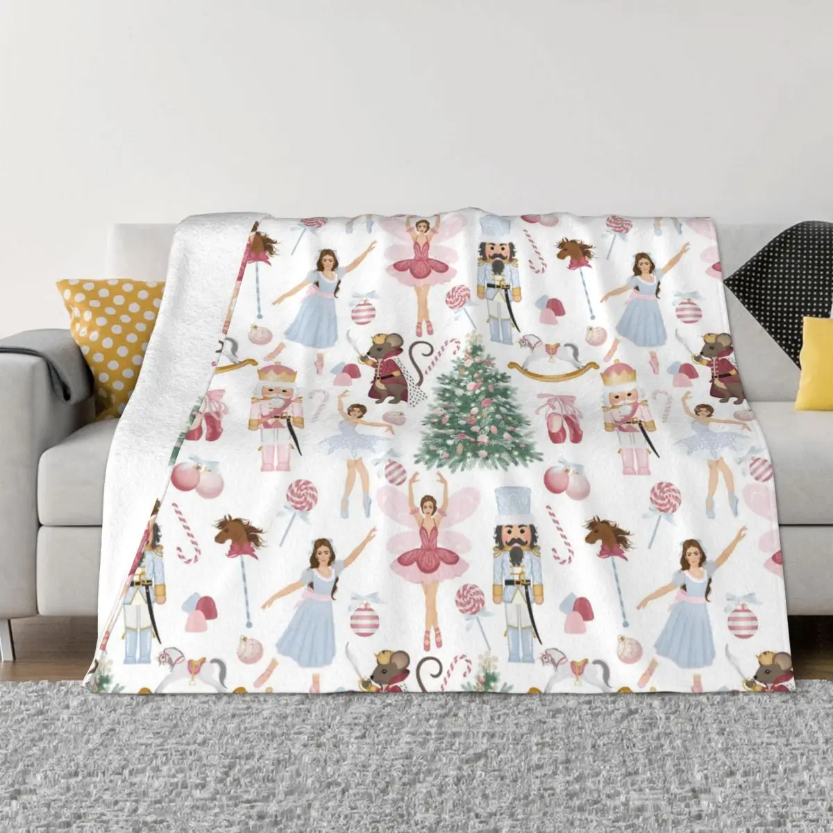 

Nutcracker Plaid Blanket Sofa Cover Flannel Printed Christmas Santa Xmas Ultra-Soft Throw Blankets for Sofa Outdoor Bedspread