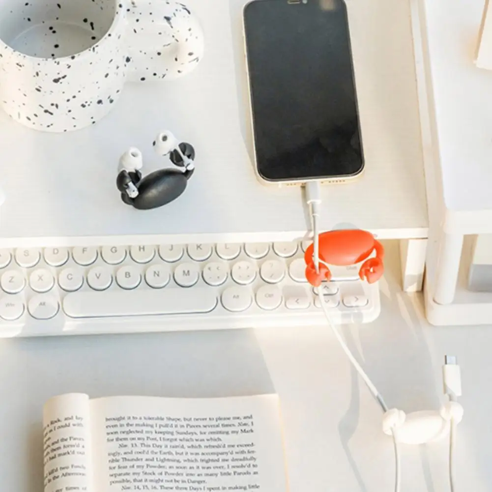 귀여운 만화 게 케이블 정리함 클립, 홈 오피스 책상용 정리정돈 접착 코드, 휴대폰용 정리함 거치대