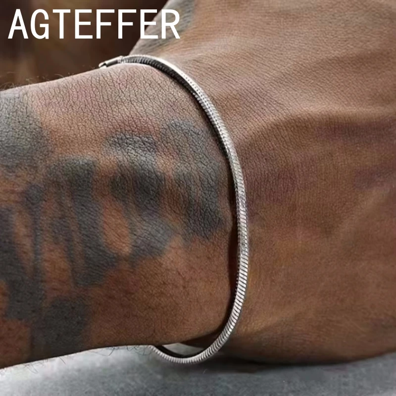 925 sterling silver 3MM 16-23cm Simple Snake Chain Bracelet Men Hip Hop For Women Fashion Charm Punk Party Jewelry Wholesale - Image 4