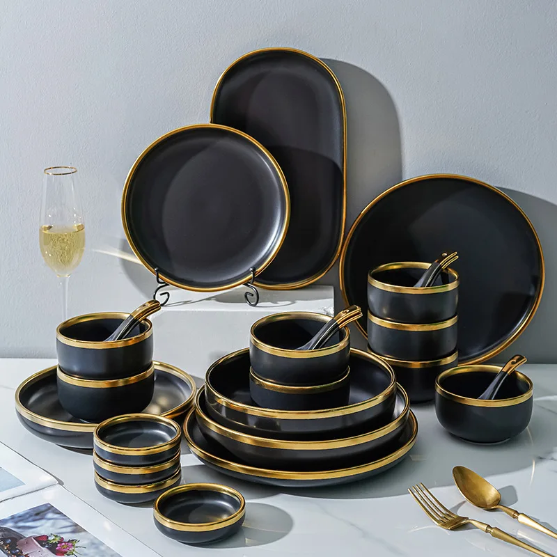 Black Phnom Penh Ceramic Dinner Plate Dessert Dish Soup Noodles Rice Bowl Frosted Bread And Potatoes Tableware