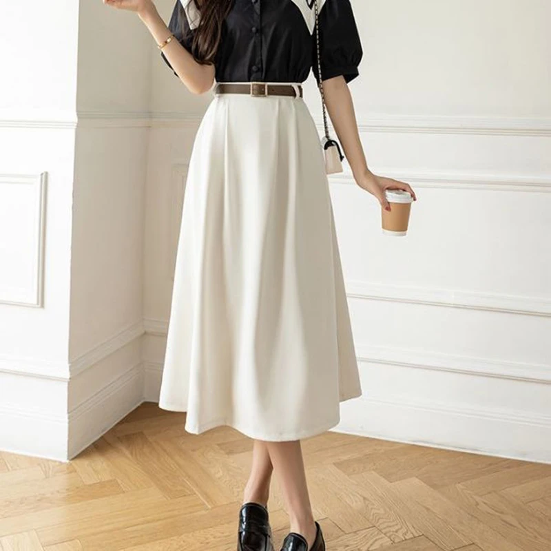 Summer A-line Skirts Women Elegant Office Ladies High Waist Streetwear Midi  Simple All-match Spring Popular Design Chic Faldas - AliExpress