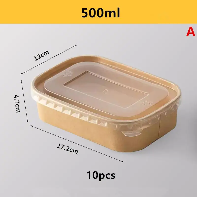 10PCS/Set Disposable Lunch Box Kraft Paper Square Lunch Box Fast Food Packing Boxes Paper Bowls With Lid Household Bento Boxes