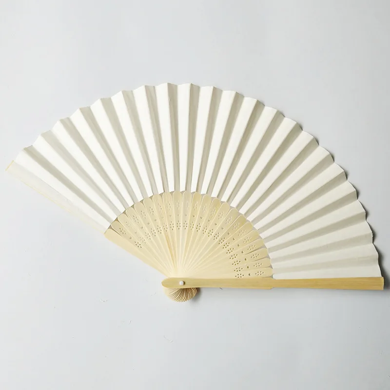 10Pcs Paper Hand Fan DIY Blank Folding Fan Vintage Chinese Style Solid Color Dance Wedding Party Bamboo Folding Fans Art