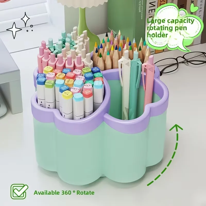 360° Rotating Desktop Storage Box, 4 Grids Organizer for Stationery Makeup Brushes
