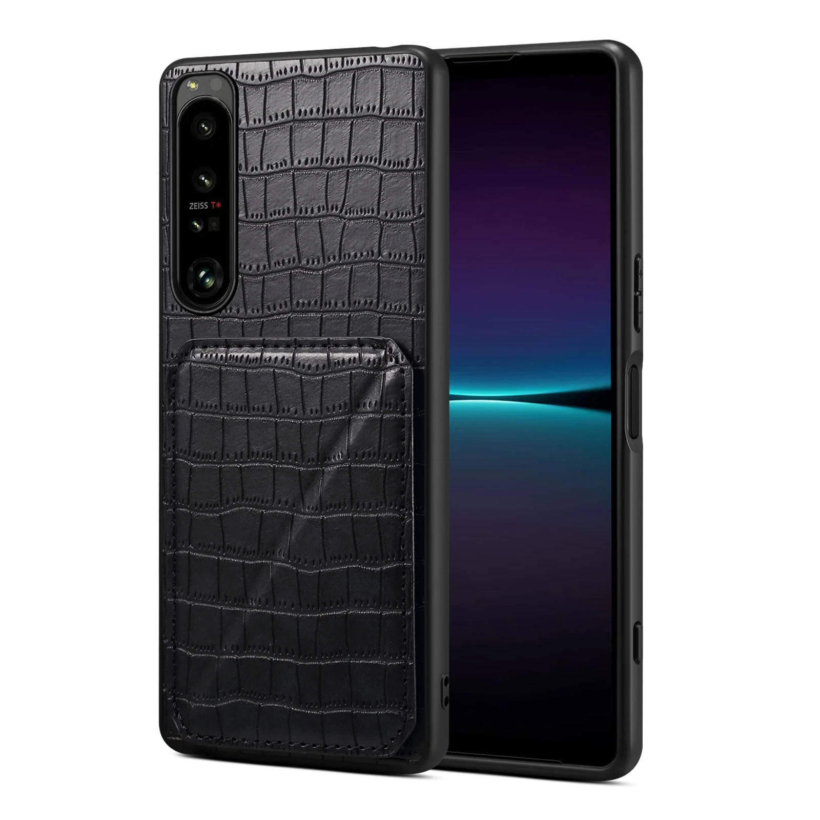 Denior for Sony Xperia 10/1 Series crocodile pattern PU leather card insertion phone case, credit card wallet clip (1 card slot) view 2