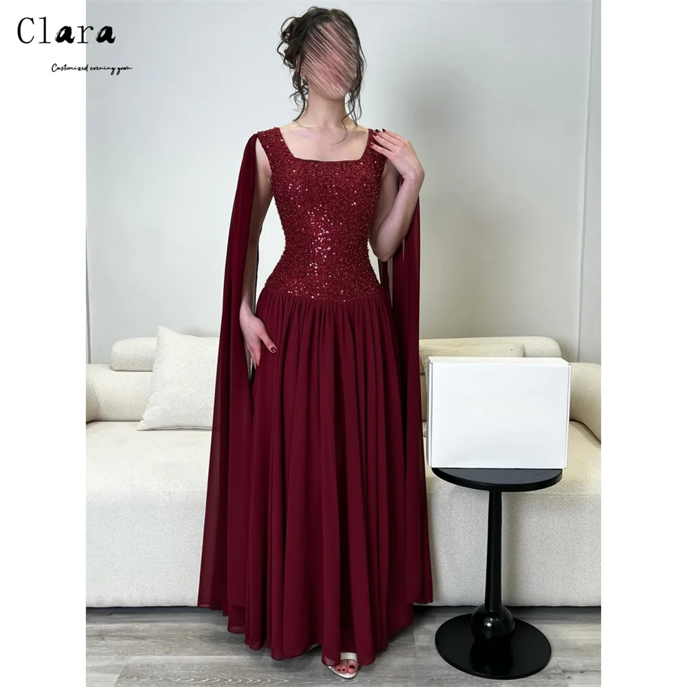 

Clara Custom Burgundy Shiny Sleeveless A-line Elegant Evening Dresses for Woman Luxury Elegant Party Dresses 2026 Gala Dress