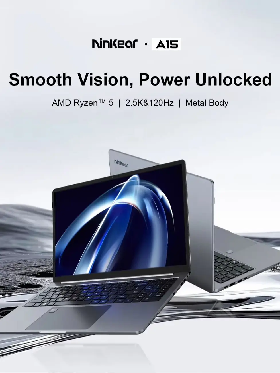 Ninkear A15 Pro Laptop AMD Ryzen 5 5500U 16GB RAM 1TB SSD 16 Zoll 2.5K 120Hz IPS Metallgehäuse Windows 11 WiFi6 Fingerabdruck 65W Schnellladen Business Office Notebook