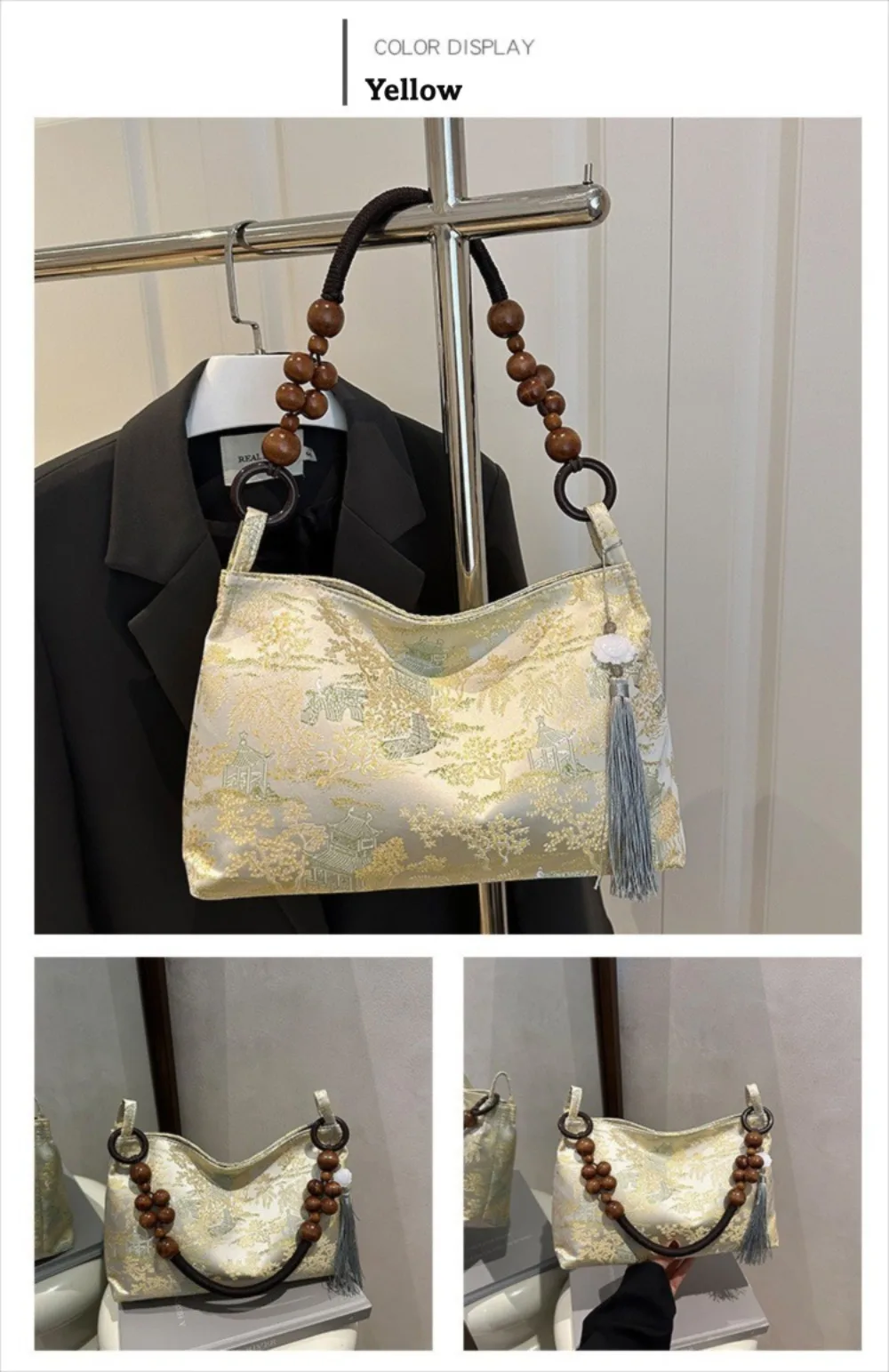 Bestickte Umhängetasche ​ Hasp Nähgarn Handwerk ​ ​ Ethnische Musterstickerei ​ ​ Handtasche im Nationalstil ​ Handtaschen mit Obergriff – Detail 9