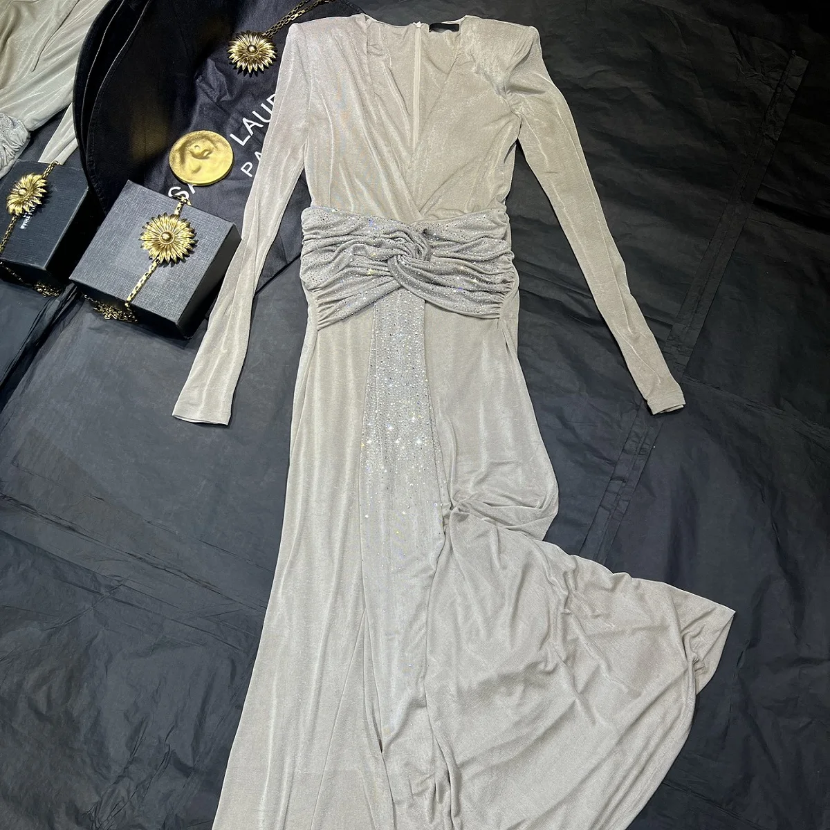 ملابس نسائية شتوية 2025 ثوب مسائي مع أحجار الراين، مشد، فستان نسائي أنيق، Y2K موضة جديدة، تنورة طويلة عالية الجودة #5