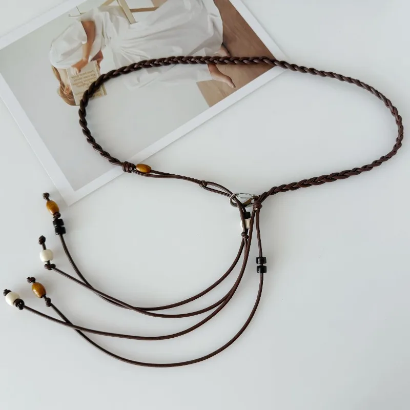 Vintage Bohemian Leather Rope Hand Braided Ladies Waist Rope Thin Belt  Belt New Waist Chain Wholesale