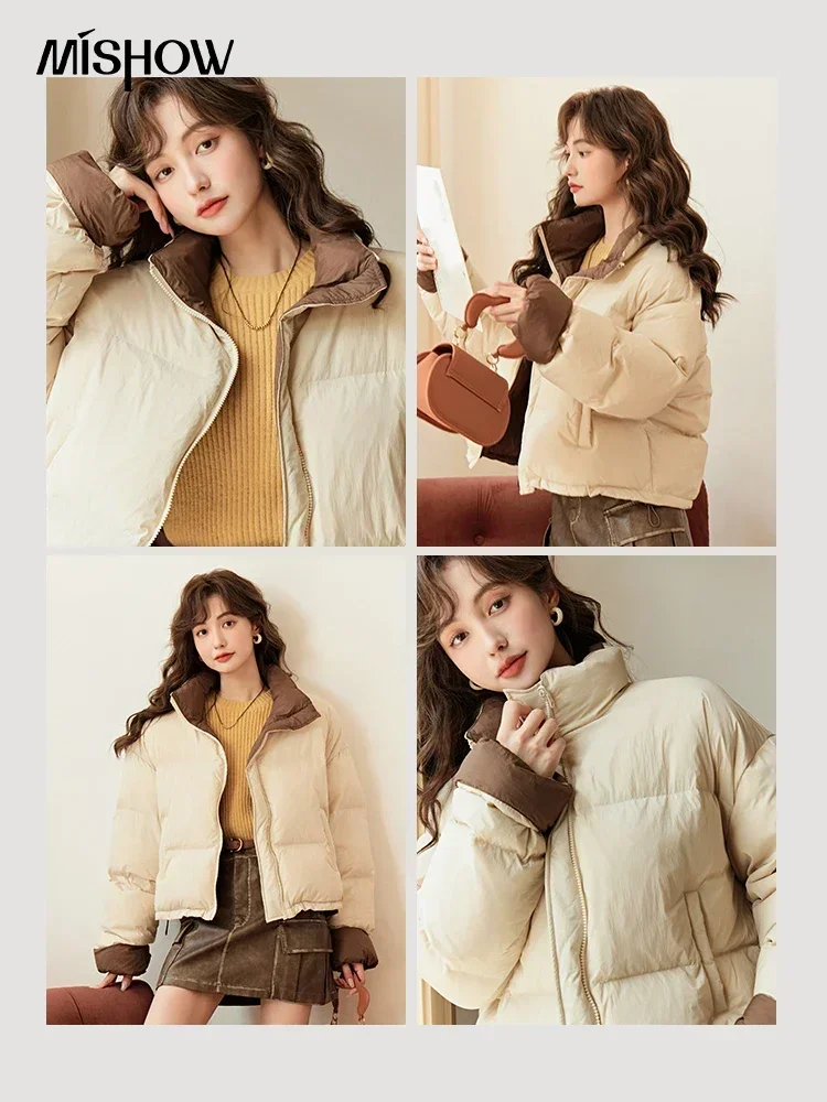 MISHOW Short Down Jacket 2023 Winter Female 90% White Duck Down Outerwear Fashion Zipper Stand Collar Loose Cute Coat MXC53Y0006