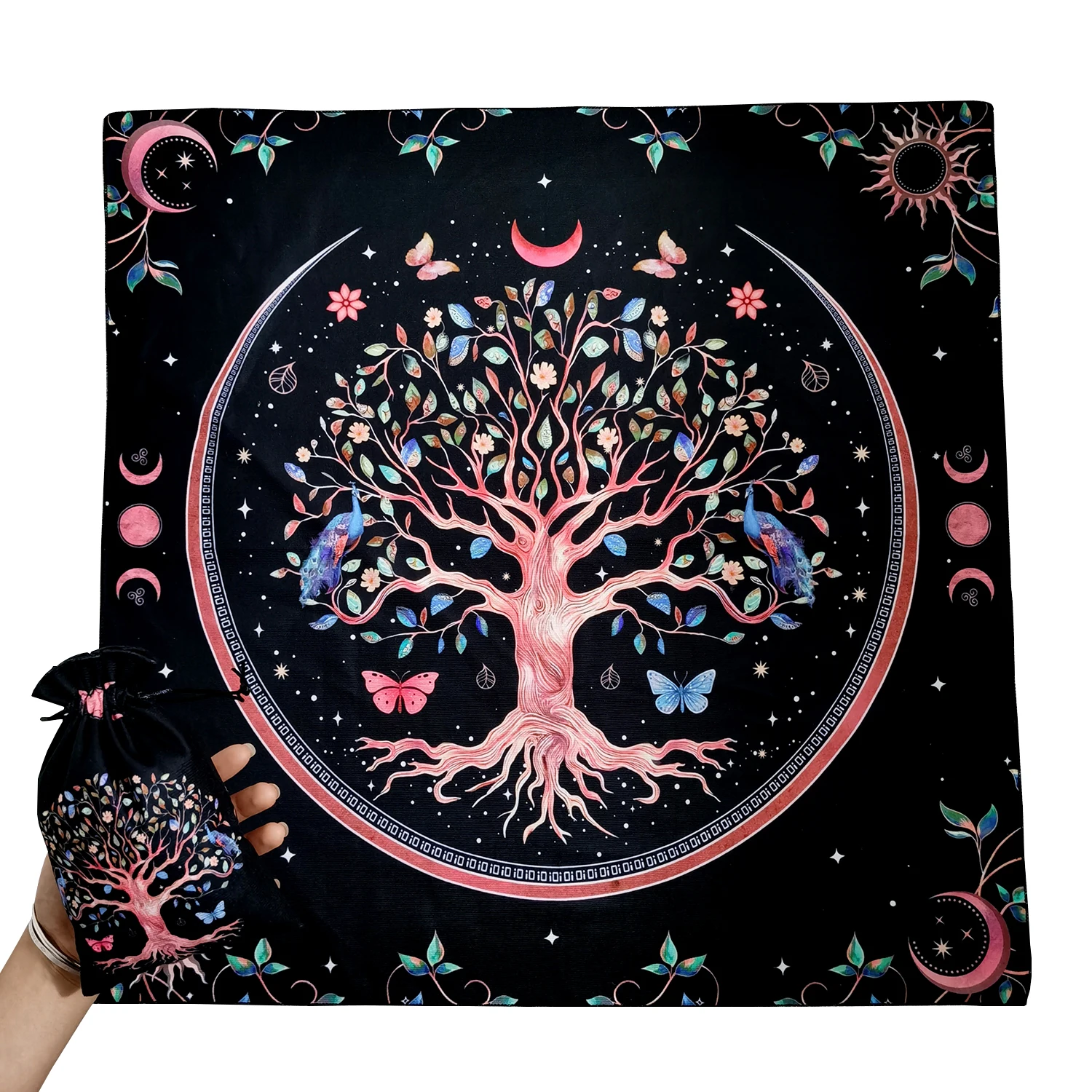 (Free Bag)1pc 29x29In Altar Tarot Card Tablecloth Tree of Life Tarots Game Tablecloth Board Playing Card Mat Velvet Tarots Bag