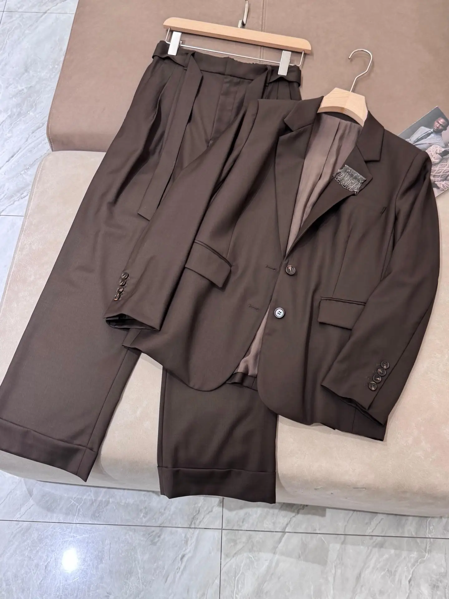 

Women's high-end luxurious wool classic pants suit
