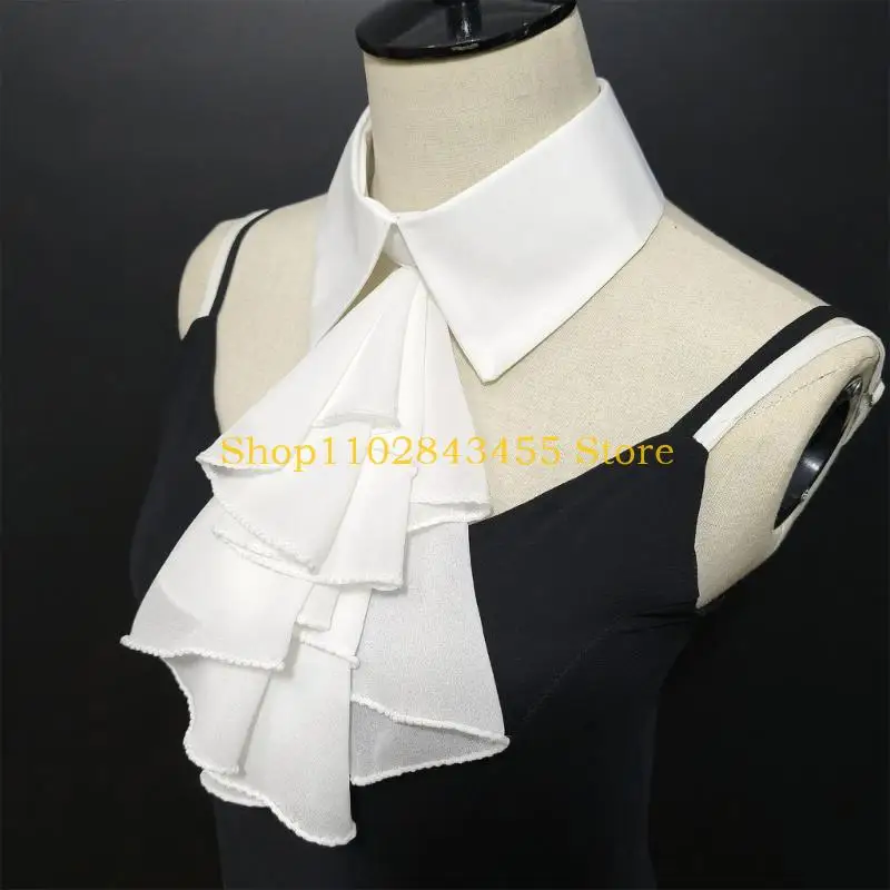 49MC Victorian เสื้อคอประดับ Vintage Ruffled ด้านหน้าปกปลอมใส่ Choker ผ้าผูกคออุปกรณ์เสริมสำหรับผู้หญิง