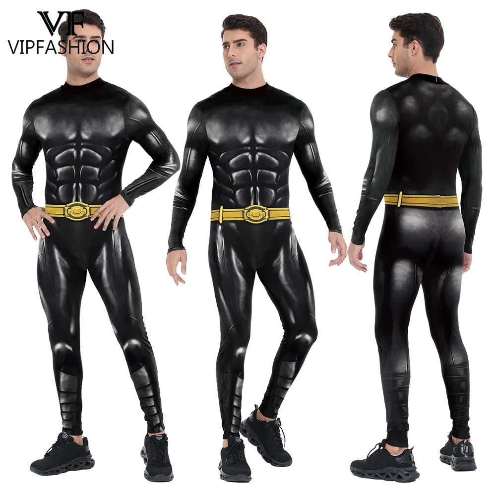 VIP FASHION Schwarzer Fledermaus-Superhelden-Kostüm, Mann, Film, Cosplay, Ganzkörper-Body, ausgefallener Party-Overall, Urlaub, Bühnen-Performance-Outfit
